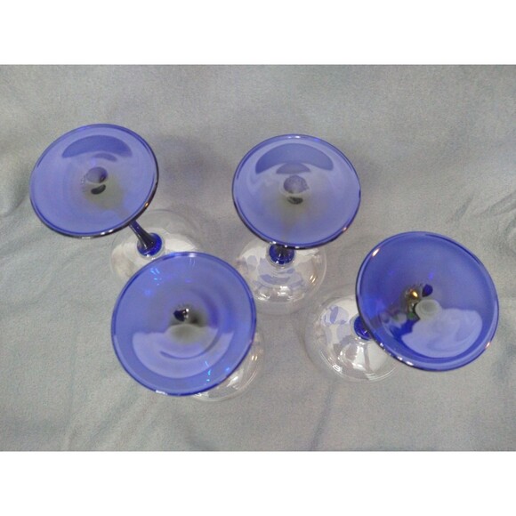 Set of 4 Hock Wine Glass Blue Stem Arcoroc France Luminarc Collectable Barware - Picture 10 of 13